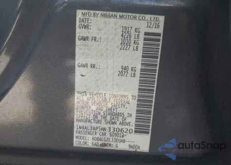 2017 Nissan Altima 2.5 S from USA, damaged, VIN 1N4AL3AP5HN330620